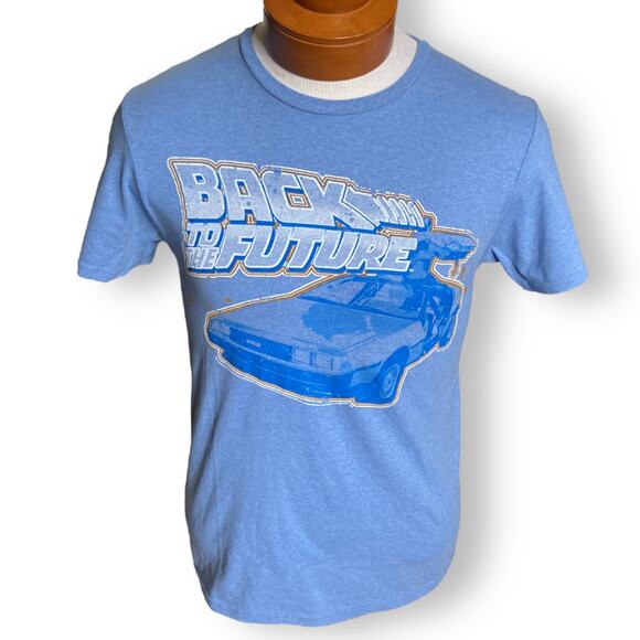American Classics Mens Tee Size Small Back to the Future Delorean Shirt Blue - Picture 1 of 3